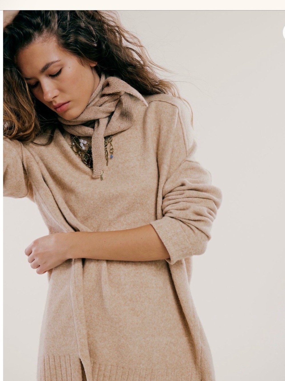Free People Phoebe Pullover Long Knit Sweater - Beige S